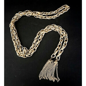 Gold Tone Long Chain Linked Belt w/ Tassels 55" Adj